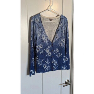 J. Jill Silk Cashmere Blend Blue Floral Cardigan sz S
